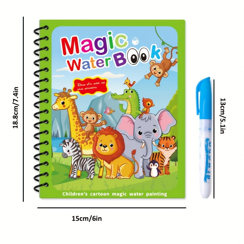 4 Pack Magic Water Coloring Books Set with Pen - Reusable Water-Reveal Drawing Pads for Ages 3+, Educational and Creative Holiday Gift