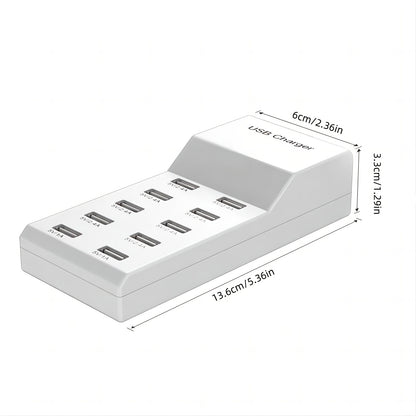 50W 10-Port USB Charging Station - Intelligent Short Circuit Protection and Efficient Current Distribution for Multiple Devices