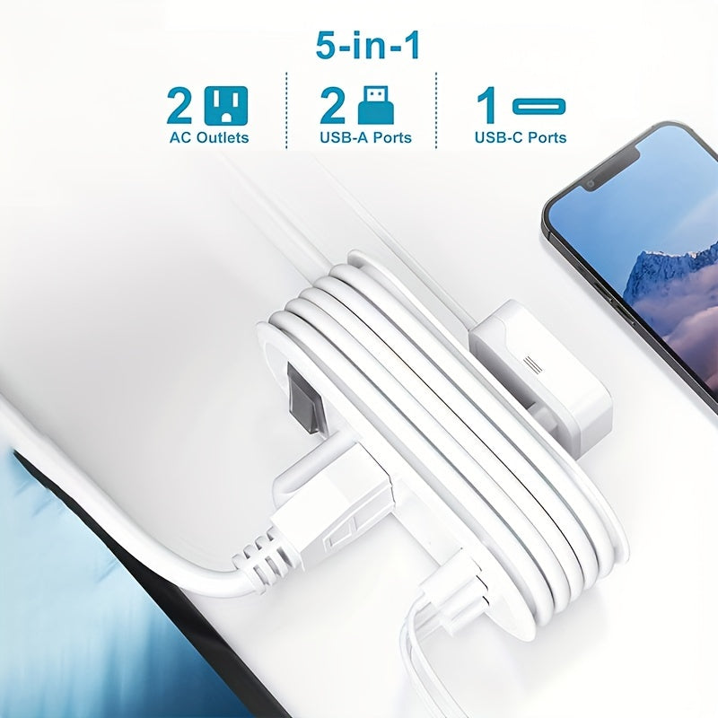 Travel Power Strip with USB Outlet - Compact Surge Protector with 4ft Extension Cord, 2 Outlets, 2 USB Ports and 1 USB-C - Perfect for Travel, Office, and Vacations