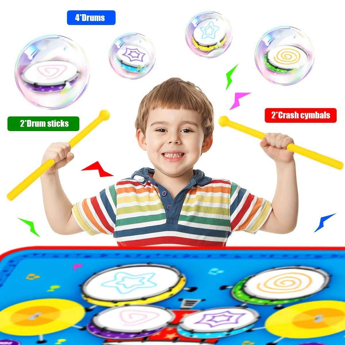 Dual-Function Kids Piano and Drum Play Mat - Educational Music Toy for Toddlers - Polyester Fiber, Pink and Blue - Enhances Musical Sensitivity, Perfect for Ages 0+, Ideal Holiday and Birthday Gift