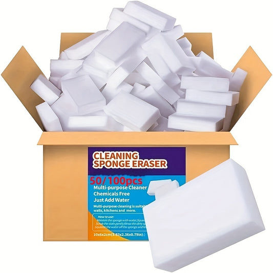 100pcs Magic Eraser Sponges – Ultra Absorbent Melamine Foam for Cleaning Kitchen, Bathroom, Sink, Oven, Stove, Plates, Shower, Tiles, Walls, and Car – Effective Household Tool