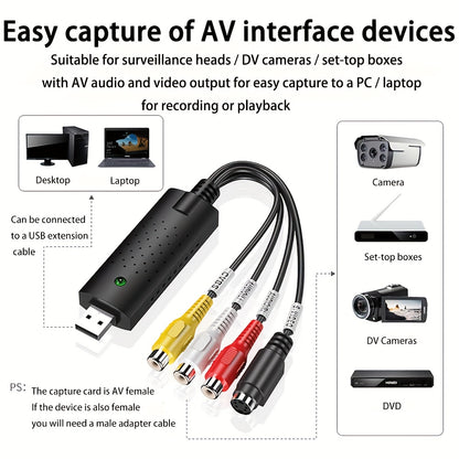 Video Graveyard VHS Self Digitizer – VHS to USB Recode Stick for Digitizing and Editing Videos from Any Analog Source, Compatible with Windows and Mac