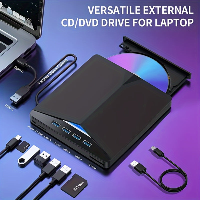 7 in 1 USB 3.0 Portable CD/DVD Drive – Burn and Play, Compatible with Laptop, Desktop, PC, and Mac Operating Systems