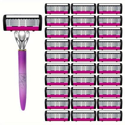 Women's 6-Layer Stainless Steel Blade Razor – Non-Electric, Unscented for Smooth, Close Shave, Ideal for Leg Hair Removal and Personal Care