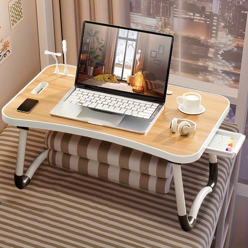 Extra Large Portable Laptop Bed Table – Multi-Functional Tray with Cup Holder, USB, Fan, and Light for Eating, Reading, and Writing – Foldable and Space-Saving