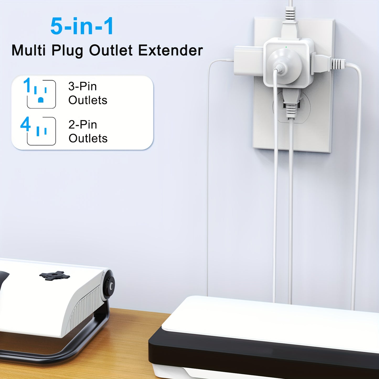 Multi Plug Outlet Splitter – 1pc/2pcs, 5-Outlet Extender Adapter, Side Outlet Splitter Box for Cruise, Travel, Office and Dorm Essentials