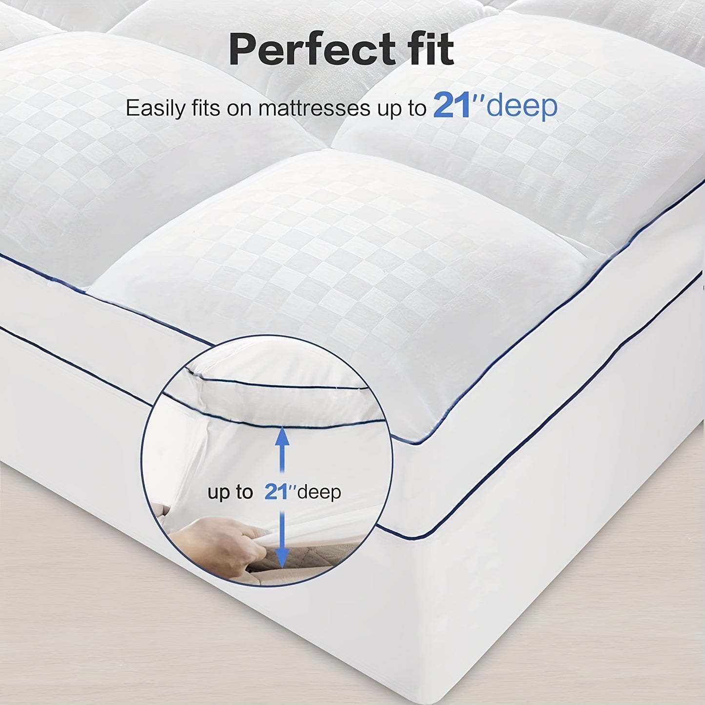 Cooling Extra Thick Mattress Pad – 8-21 Inch Deep Pocket, Plush 5D Down Alternative Topper – Breathable Quilted Fitted Mattress Cover for Comfortable Sleeping (1pc)