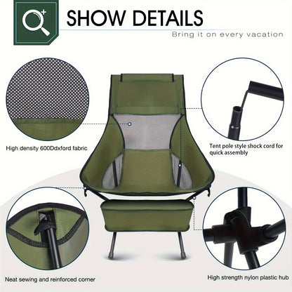 Portable Folding Camping Chair – Lightweight and Collapsible High Back Chair for Outdoor Hiking, Fishing, and Picnic