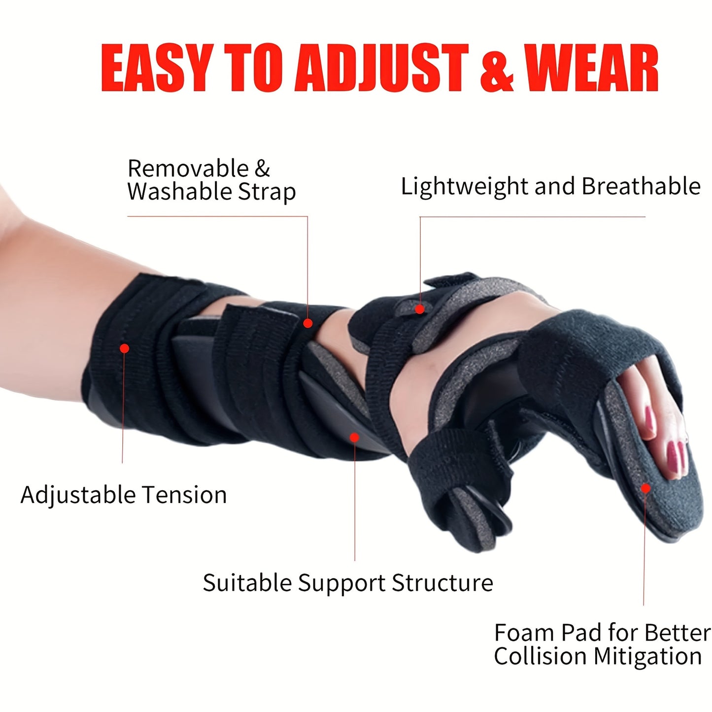 Stroke Resting Hand Splint - Functional Night Immobilizer Wrist Brace for Sprain, Fracture, Tendonitis, Arthritis, and Hand Pain