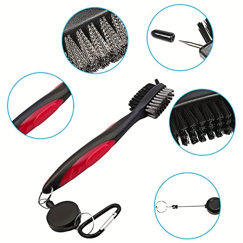 3pcs Retractable Golf Club Cleaning Set - Portable Brush with 2 Groove Sharpeners for U and V-Grooves on Irons