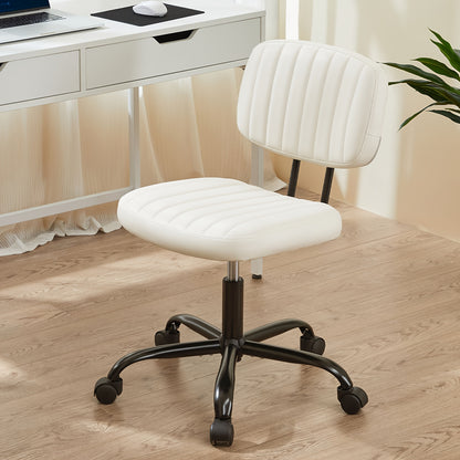 Comfy PU Leather Vanity Task Chair - Desk Chair with Wheels, Lumbar Support, Armless Design - Durable, Ergonomic, Adjustable Rolling Swivel Chair for Home Office and Study