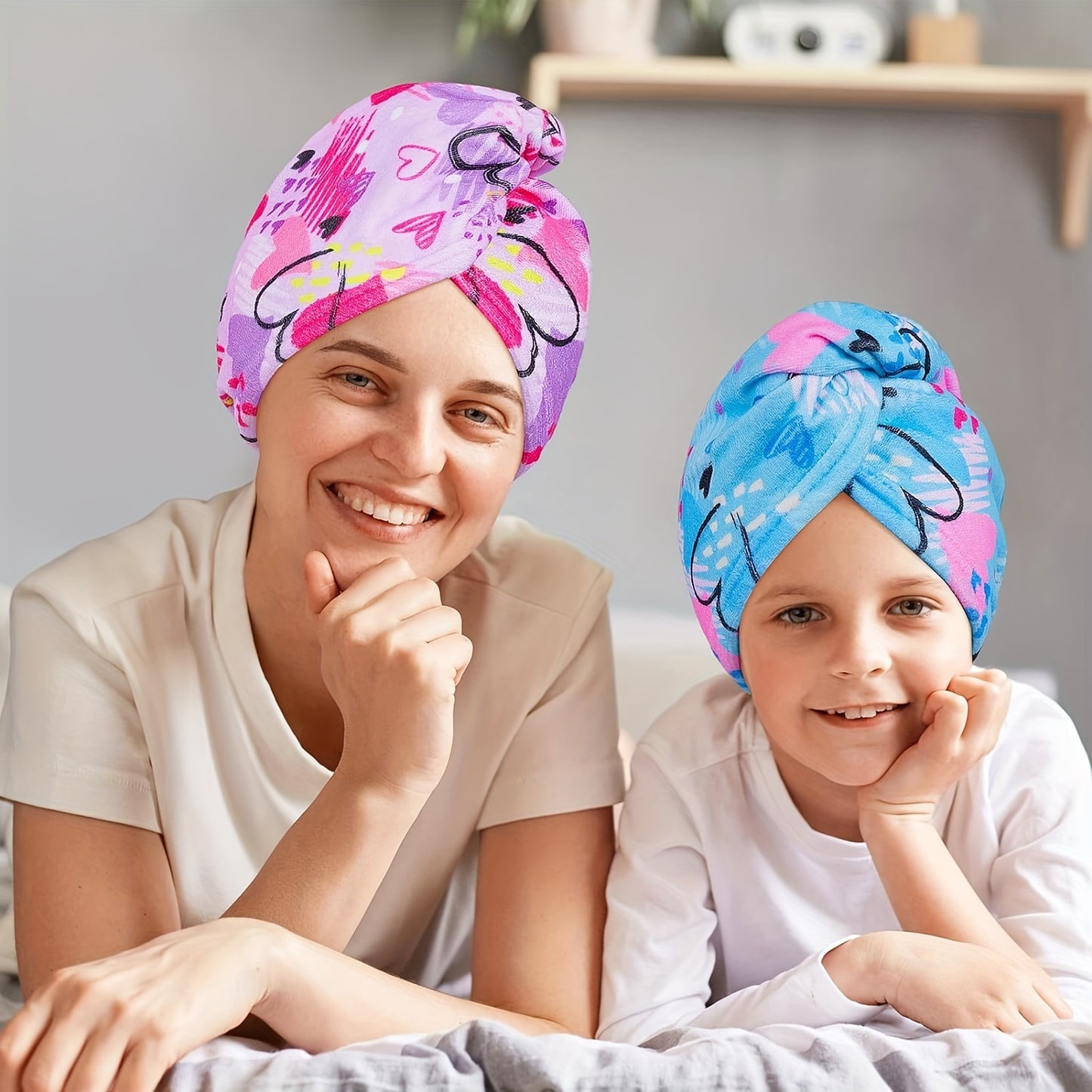 Cute Geometric Hair Wrap Towel for Girls - Quick-Drying Microfiber Turban, Super Soft and Absorbent, Suitable for Long and Short Hair