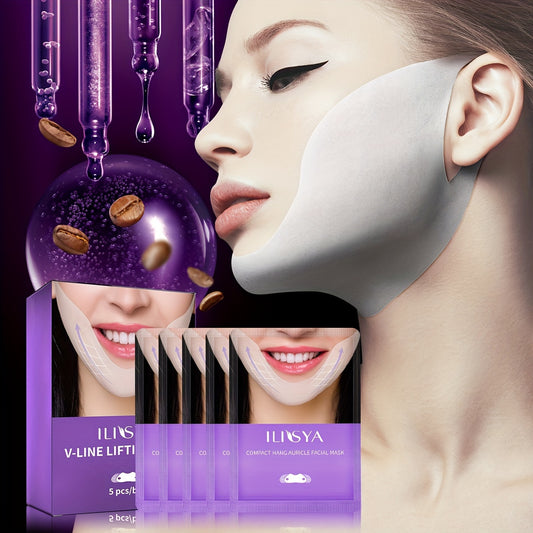 5pcs V-Line Lifting Mask Box - Caffeine Face Mask for Firming, V-Shape Lift, Tightening, and Moisturizing Skin Care for Double Chin