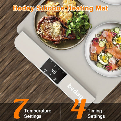 Electric Food Tray with 7 Temperature Settings - Rollable Portable Silicone Heating Pad for Parties, Buffets, Family Gatherings - Full Surface Heating Plate