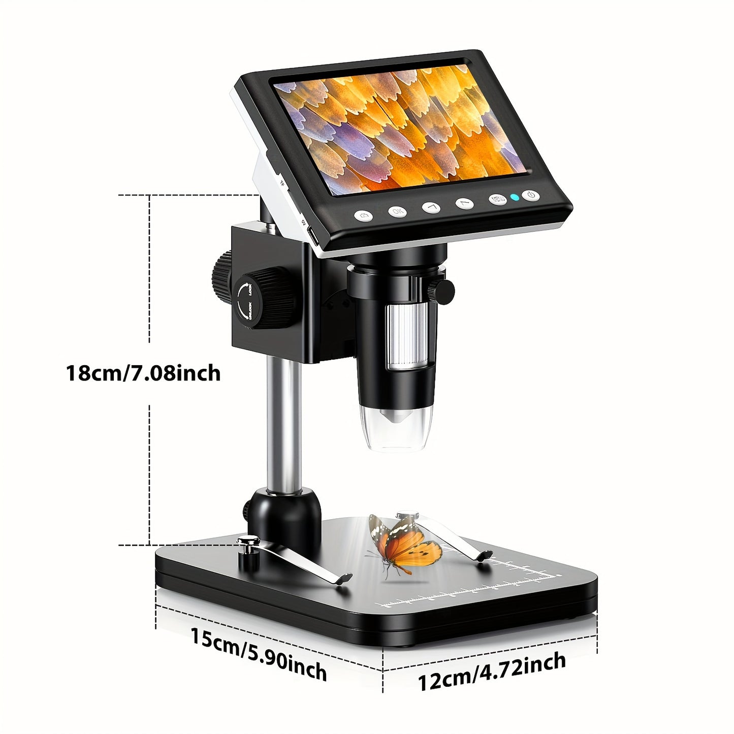 1000X HD 1080P Digital Microscope - 4.3'' Screen with 8 LEDs, Windows Compatible, Ideal for Coin Collection and Inspection