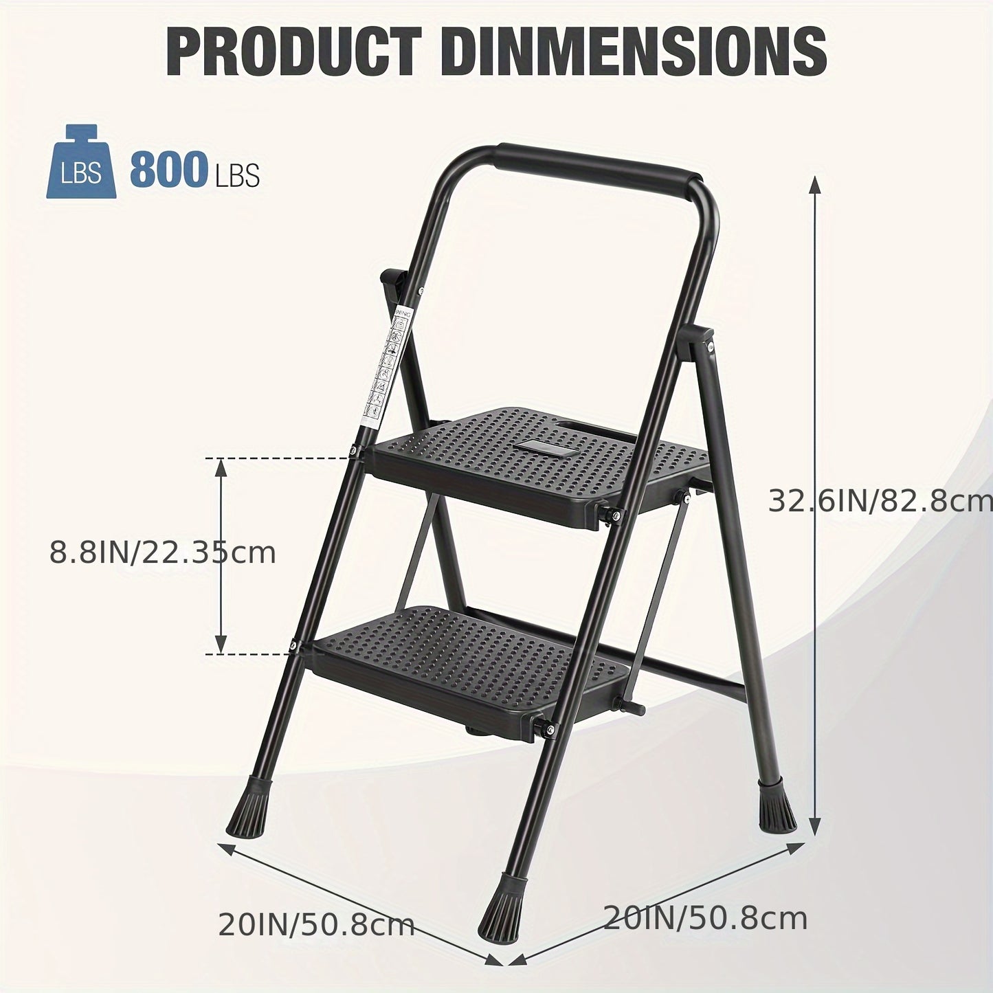 Heavy-Duty 2-3 Step Folding Ladder - 800lbs Steel Construction, Wide Anti-Slip Pedal, Lightweight Portable Design, Ideal for Home and Industrial Use - Black