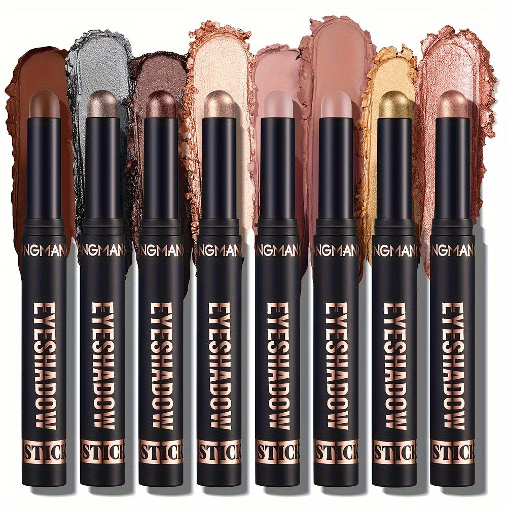 8 Color Waterproof Eyeshadow Sticks Set – Long-Lasting, High-Pigmented Shimmer and Matte Neutral Brown Pencils, Glitter Eyeshadow Crayons