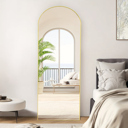 Arched Full-Length Mirror: Full Body Mirror with Stand, Wall Hanging or Leaning, Aluminum Alloy Thin Frame, Floor Standing