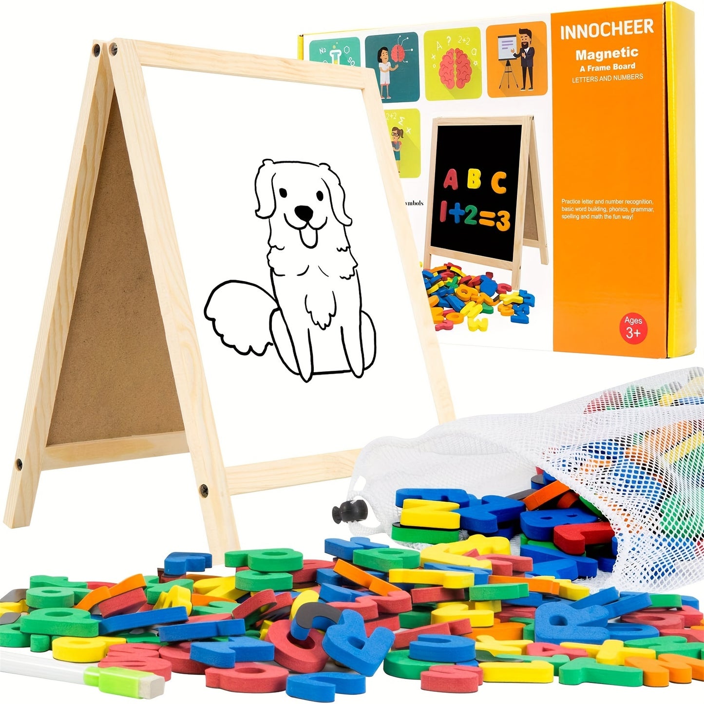 Magnetic Letters and Numbers Set for Toddlers - Includes ABC Alphabet Magnets, Educational Dry Erase Board, Whiteboard and Chalkboard for Writing and Drawing, Ages 1-3