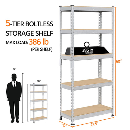 Costoffs 5-Tier Boltless Utility Shelves – 60in Multi-Tier Storage Rack for Warehouse, Store, and Home Organization