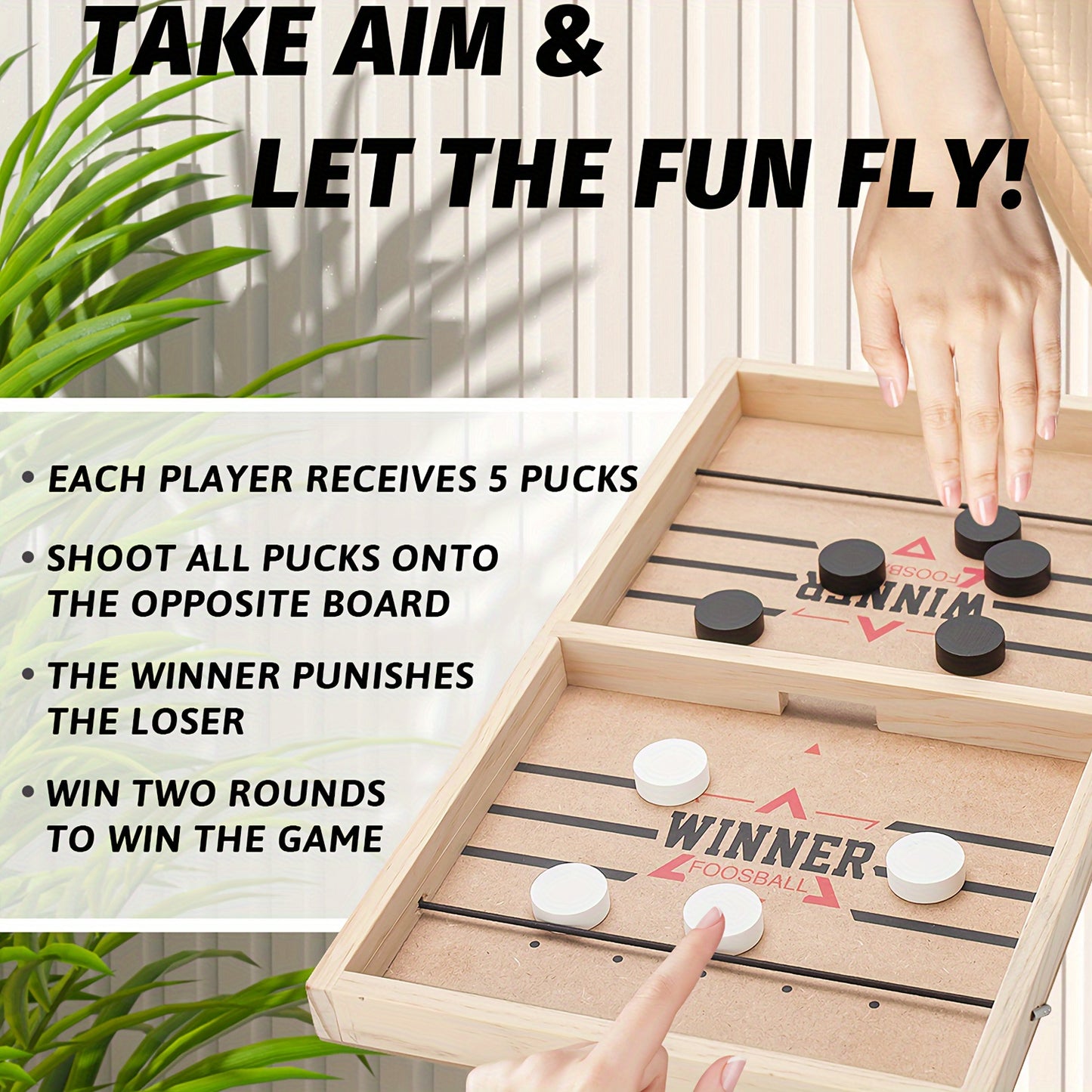 Family Fun Wooden Puck Game – Fast Sling Puck Board Game for Kids and Adults, Perfect Birthday Gift for Family Interaction