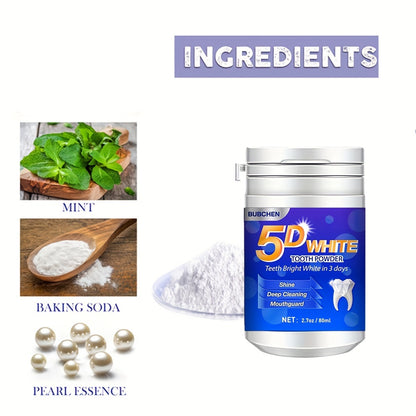 5D White Tooth Powder – Deep Cleaning for Fresh Breath, Ideal for Oral Health and Hygiene, Perfect Gift for Women and Men