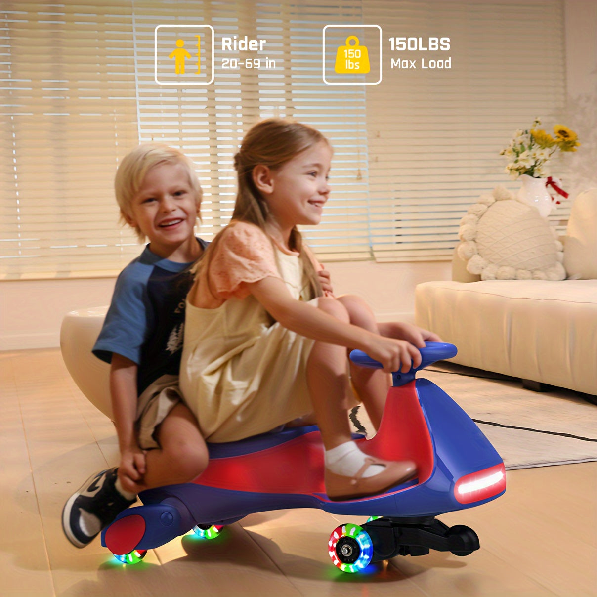 2 in 1 Electric Wiggle Ride-On Car for Kids 3+ - 12V Rechargeable, Anti-Rollover, Flashing Wheels, Pedal Control, Perfect Gift for Halloween and Christmas