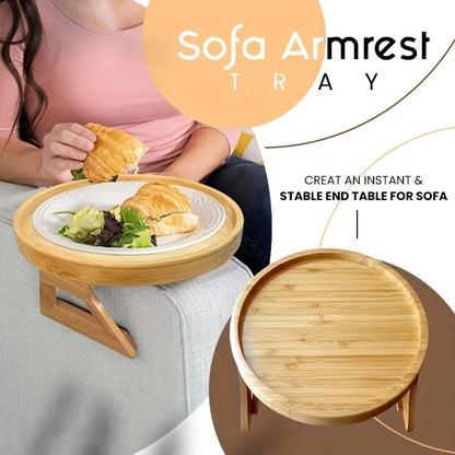 1pc Home Foldable Sofa Armrest Tray - Wooden Disc Tray, Sofa Table Armrest Clamp, Portable Table for Small Spaces