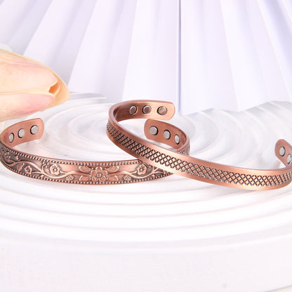 2 Piece Copper Magnetic Bracelets for Men and Women - Adjustable Copper Cuff Bangles with 6 Ultra Strength Magnets