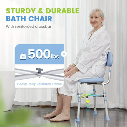 OasisSpace Heavy-Duty Shower Chair with Back – 500lbs Capacity, Padded, Anti-Slip, Tool-Free for Elderly, Senior, and Disabled