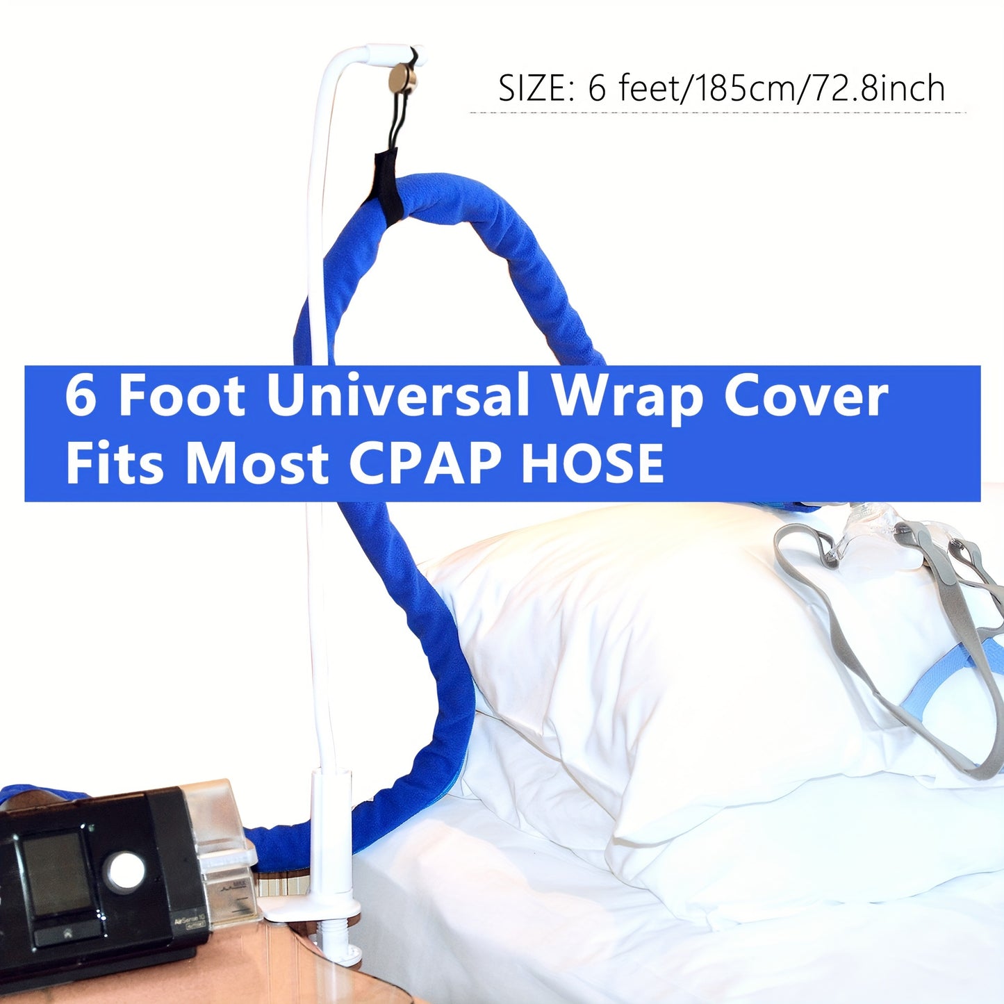 6 Foot Soft CPAP Tube Insulator Sleeve - Comfortable, Rainout-Preventing Full-Length Zipper, Safe Surface Tubing Protector for Health Care Respiratory Aids