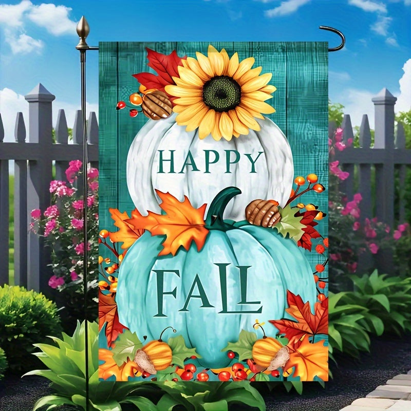 Autumn Bliss Garden Flag - 12x18 Inch, Double-Sided with Pumpkins, Sunflowers, and Maple Leaves Design, Durable Polyester for Fall, Game Day, and Farmhouse Decor, Outdoor Yard and Terrace Accent (Flagpole Not Included)