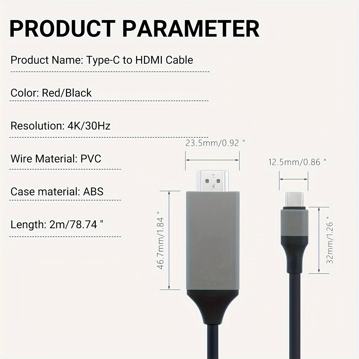 NADODO USB-C to HDTV Cable - 6.6ft/2M, 4K 30Hz, Thunderbolt 3 Compatible, for MacBook Pro 2020, iPad Pro, Samsung S9 S10, Surface Book 2