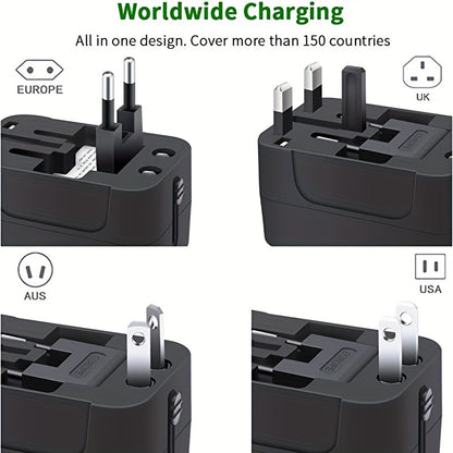 Universal Travel Adapter – All-in-One Quick-Charge Wall Charger with Dual USB Ports – Essential for USA, EU, UK, AUS