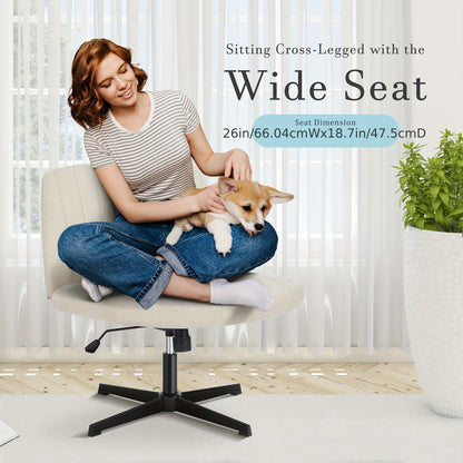 Comfy Crisscross Wide Seat Office Chair – Adjustable Swivel Armless Task Chair with Cross-Legged Design, No Wheels – Ideal for Home Office, Living Room, Bedroom, Reception Room