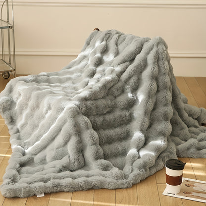 Solid Color Thickened Faux Rabbit Fur Plush Blanket – Warm Bed, Office, and Air Conditioning Blanket