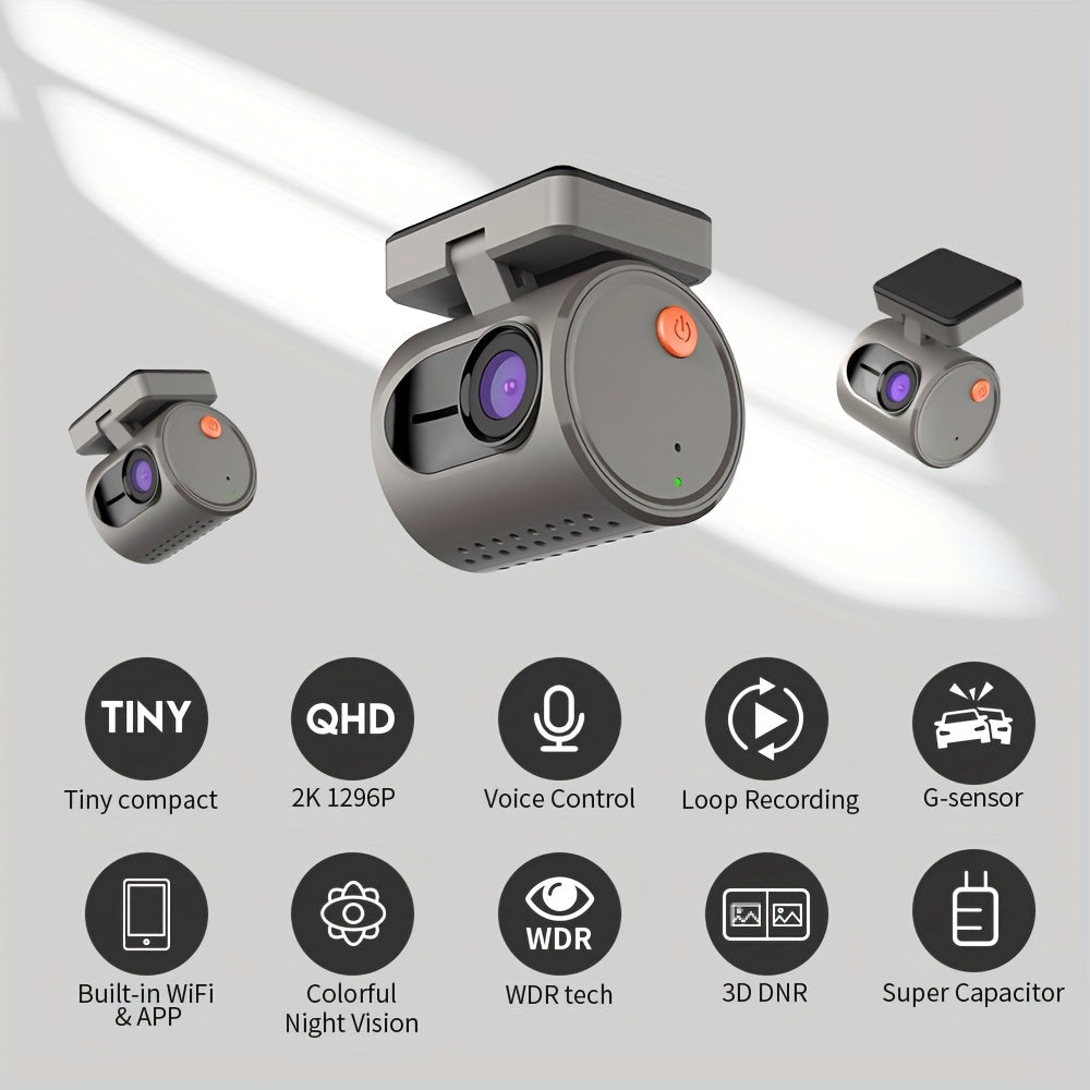 KAWA 2K 1296P Mini Dash Cam – Car DVR with Emergency Voice Control, Night Vision, WiFi App, and Super Capacitor