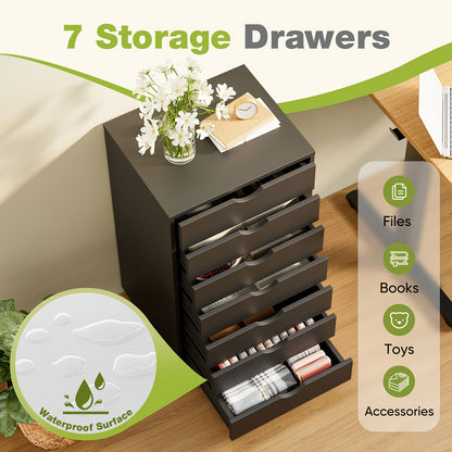 7-Drawer Wood Storage Dresser – Rolling Chest File Cabinet Organizer with Wheels for Bedroom, Home Office, Under Desk Use