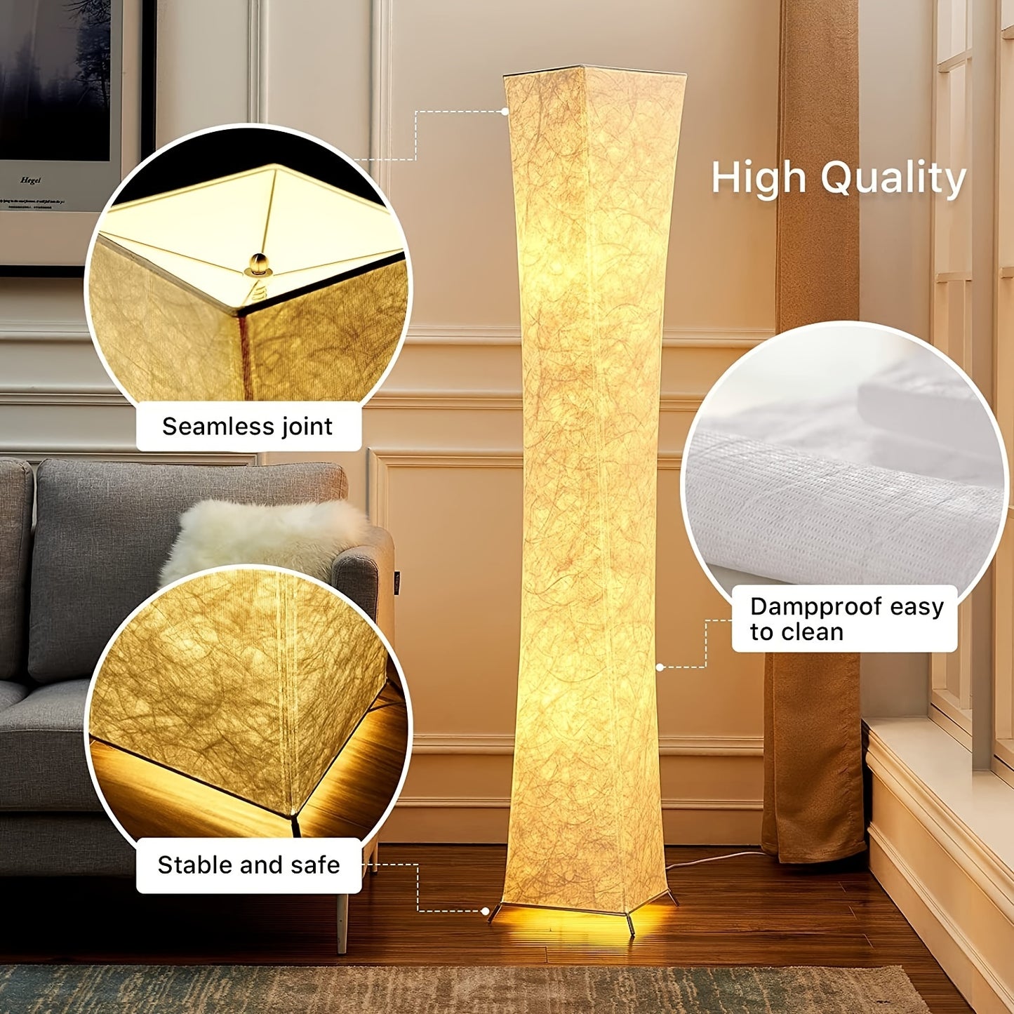 Soft Light Floor Lamp – 52" Modern Slim Design with Warm 3000K LED Tyvek Fabric Shade, Ideal for Living Room, Bedroom, Game Room