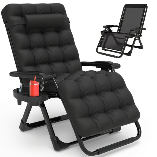 Zero Gravity Chair Lounge Recliner – Upgraded Lock and Removable Cushion, Reclining Camping Chair with Cup Holder Tray and Headrest – Folding Patio Chairs for Indoor and Outdoor Use