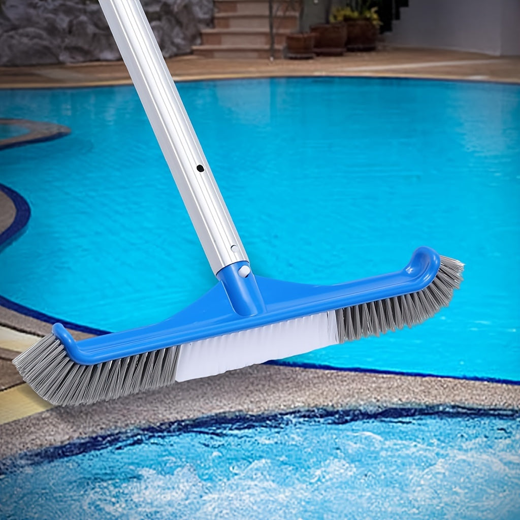 17-Inch Pool Brush - Nylon Bristles with Curved Edge, EZ Clip for Pool Wall, Floor, Step & Corner, Tile Cleaning Brush for Pool, Spa and Bathroom