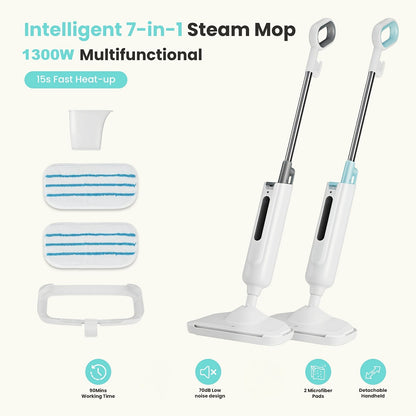 Powerful Steam Mop for Hardwood, Carpet, and Tile – 1300W Floor Steamer with 11.16oz Capacity, 30s Fast Heat-Up – Includes Carpet Glider and 2 Washable Microfiber Pads