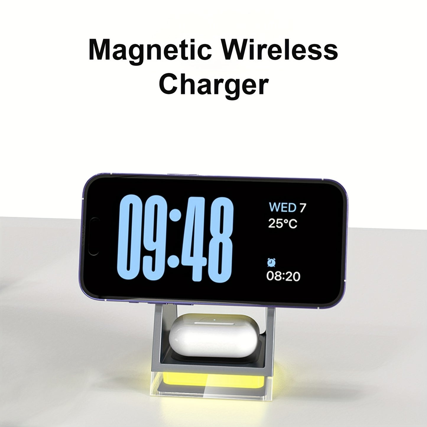 High-Quality 3 in 1 Magnetic Wireless Charger - 15W for Mobile Phones, 5W for Smart Watches and Headsets, with LED Touch Night Light