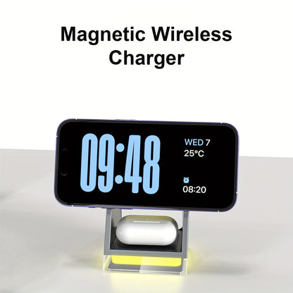 High-Quality 3 in 1 Magnetic Wireless Charger - 15W for Mobile Phones, 5W for Smart Watches and Headsets, with LED Touch Night Light