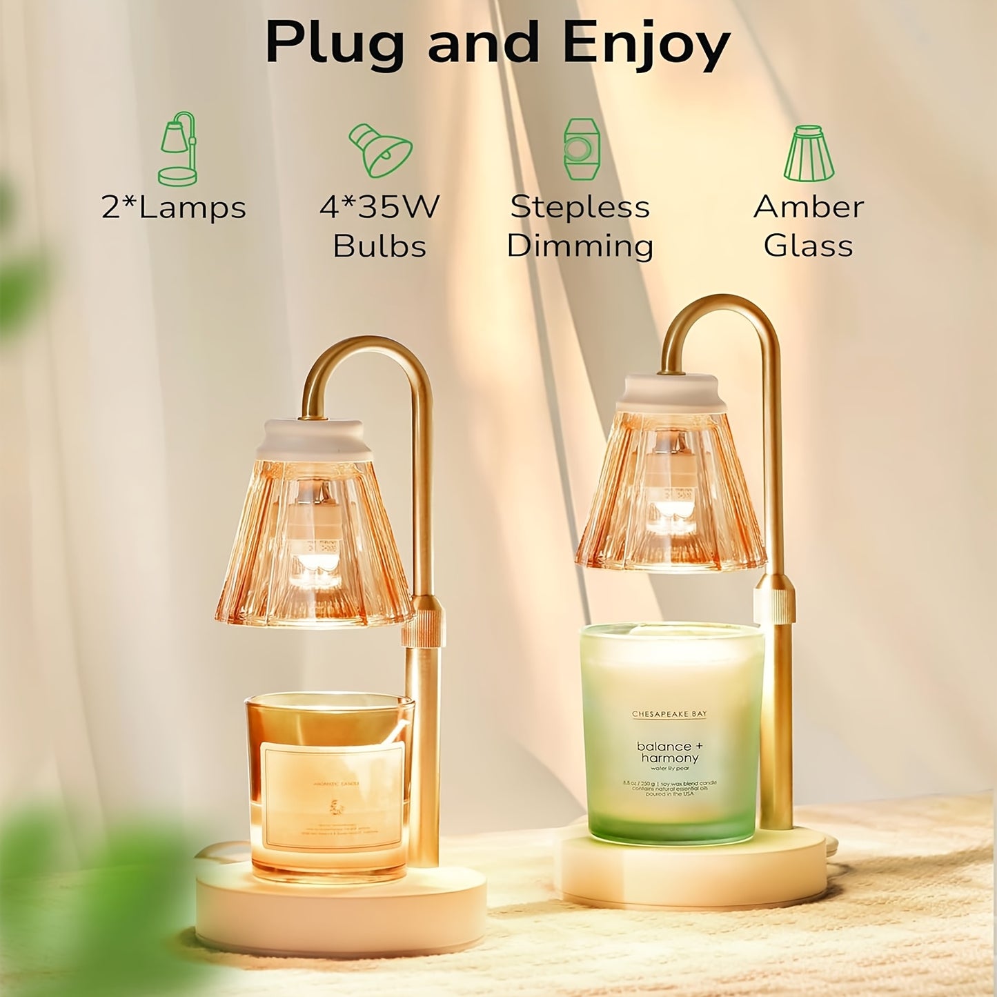 2 Pack Height Adjustable Candle Warmer Lamp with Dimmer - JACKYLED Fragrance Heater with 4 Bulbs - Perfect for Scented Candles, Home Decor and Housewarming Gift