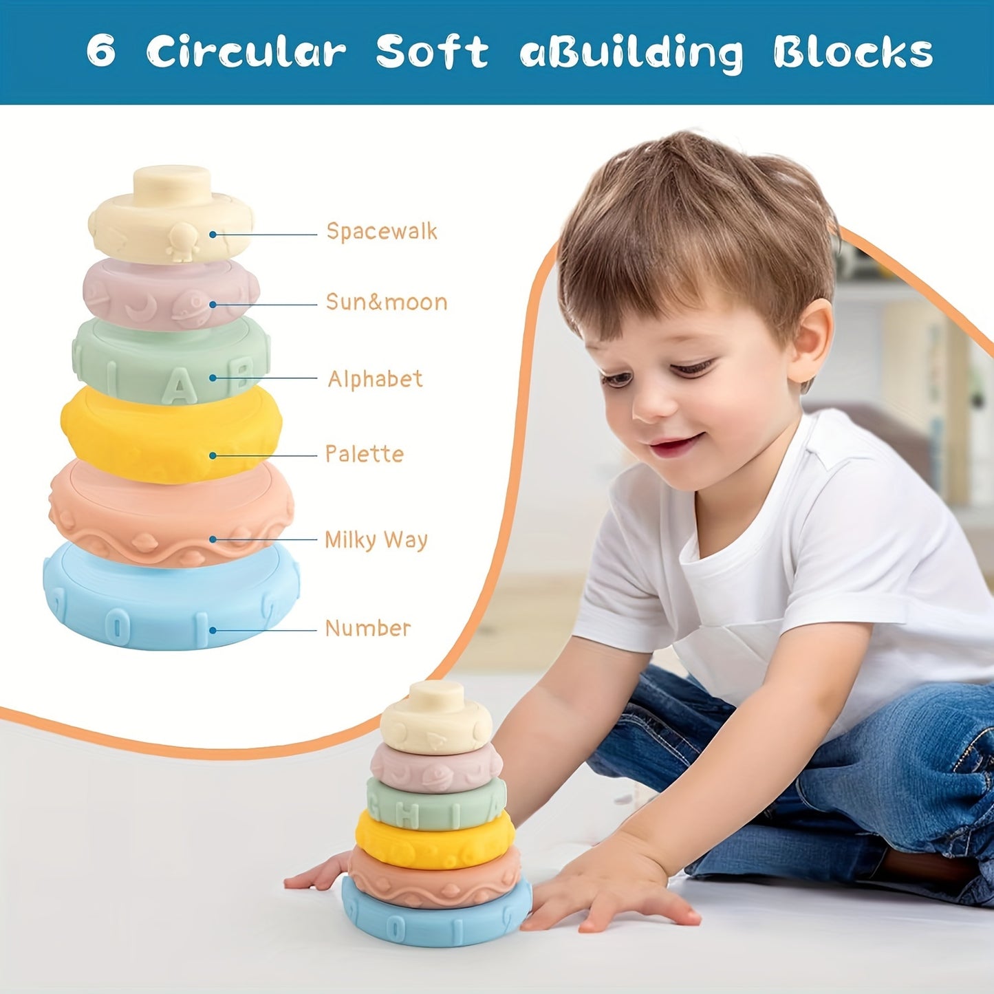 5 in 1 Baby Toys for 6-12 Months - Sensory Toys, Pull Strings, Stacking Blocks, Shapes & Teething Remote - Ideal for Toddlers 1-3, Perfect for Halloween and Christmas Gifts