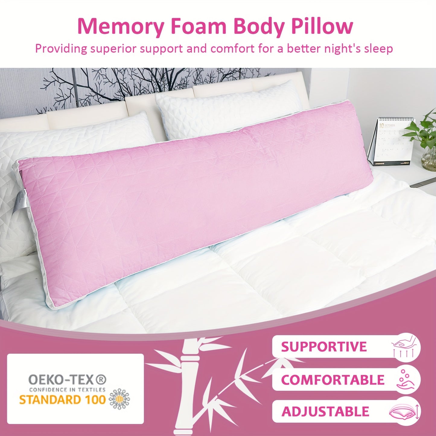 Memory Foam Body Pillow - Full Body Pillow for Adults, Firm Support for Side, Back & Stomach Sleepers, Ideal for Pregnancy