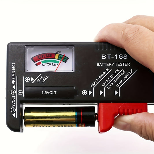 Multi-Size Battery Tester - Accurate Voltage Measurement for AA, AAA, C, D, 9V, 1.5V - Color-Coded Meter with Easy-to-Read Display - Universal Button Cell Checker for Home & Office Use