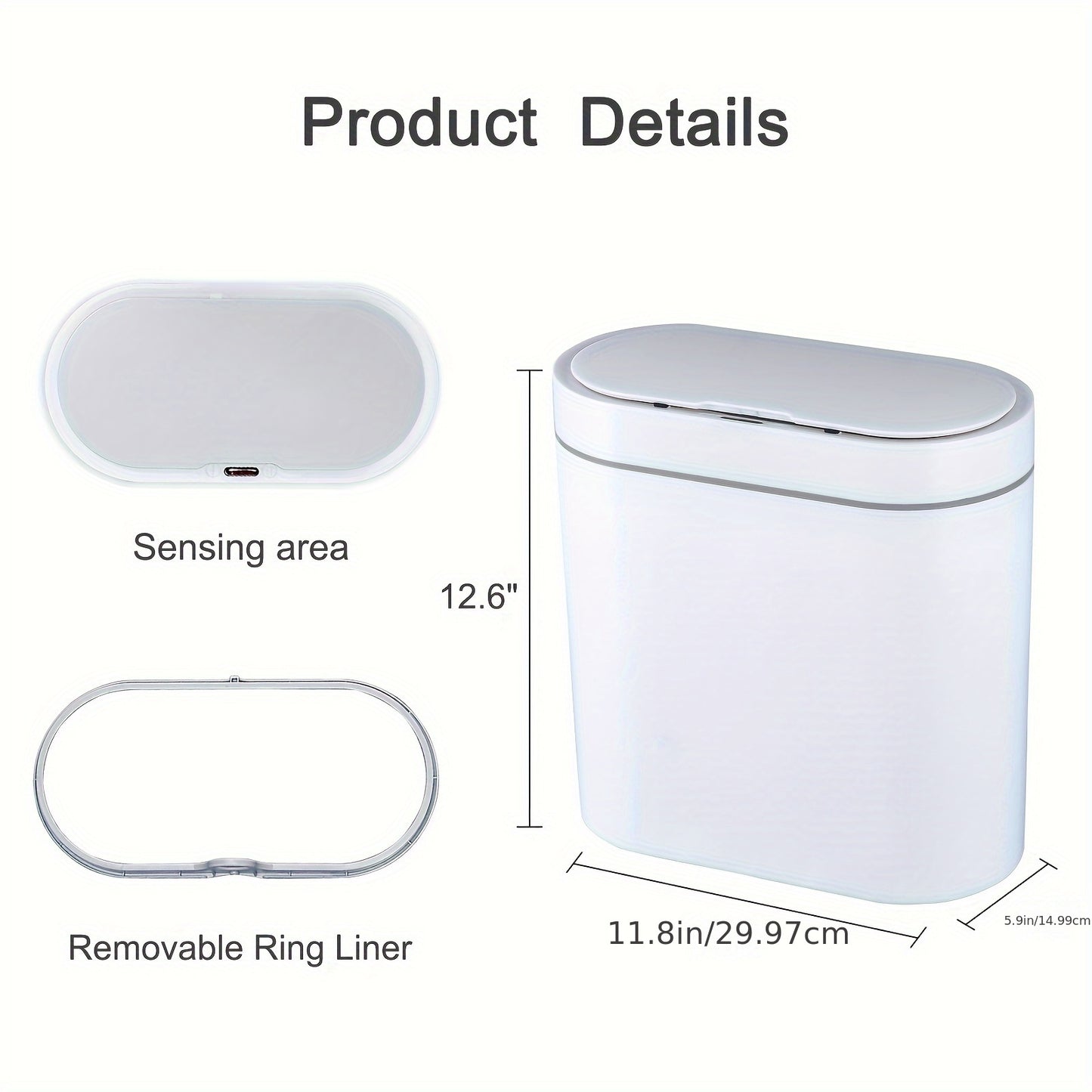 2.5 Gallon Slim Automatic Bathroom Trash Can – Waterproof Motion Sensor, 9.5L Capacity, Narrow Design for Bedroom, Office, and Small Spaces