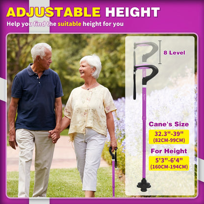 Foldable Walking Cane for Men and Women - Adjustable Lightweight Collapsible Cane with Comfortable Handles - Portable Mobility Aid with Triangle Base